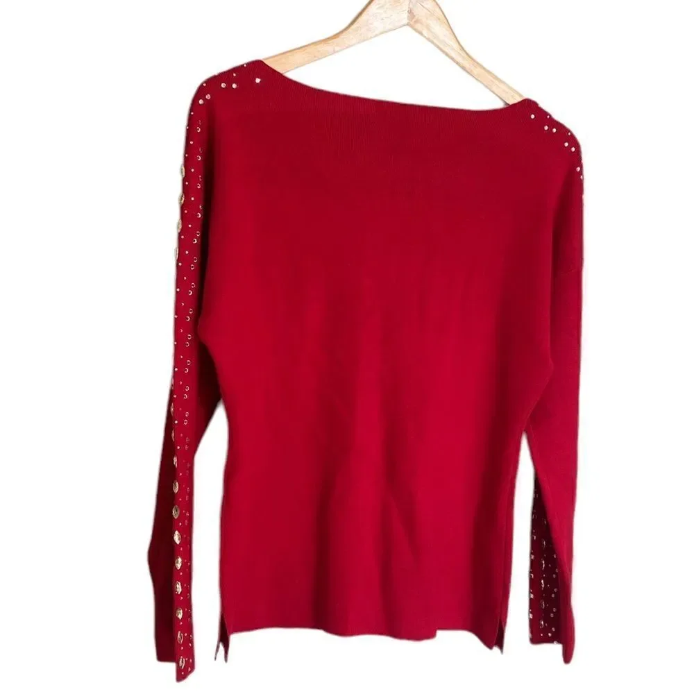 INC International Concepts Women's Embellished Sweater Red Size Medium NWT